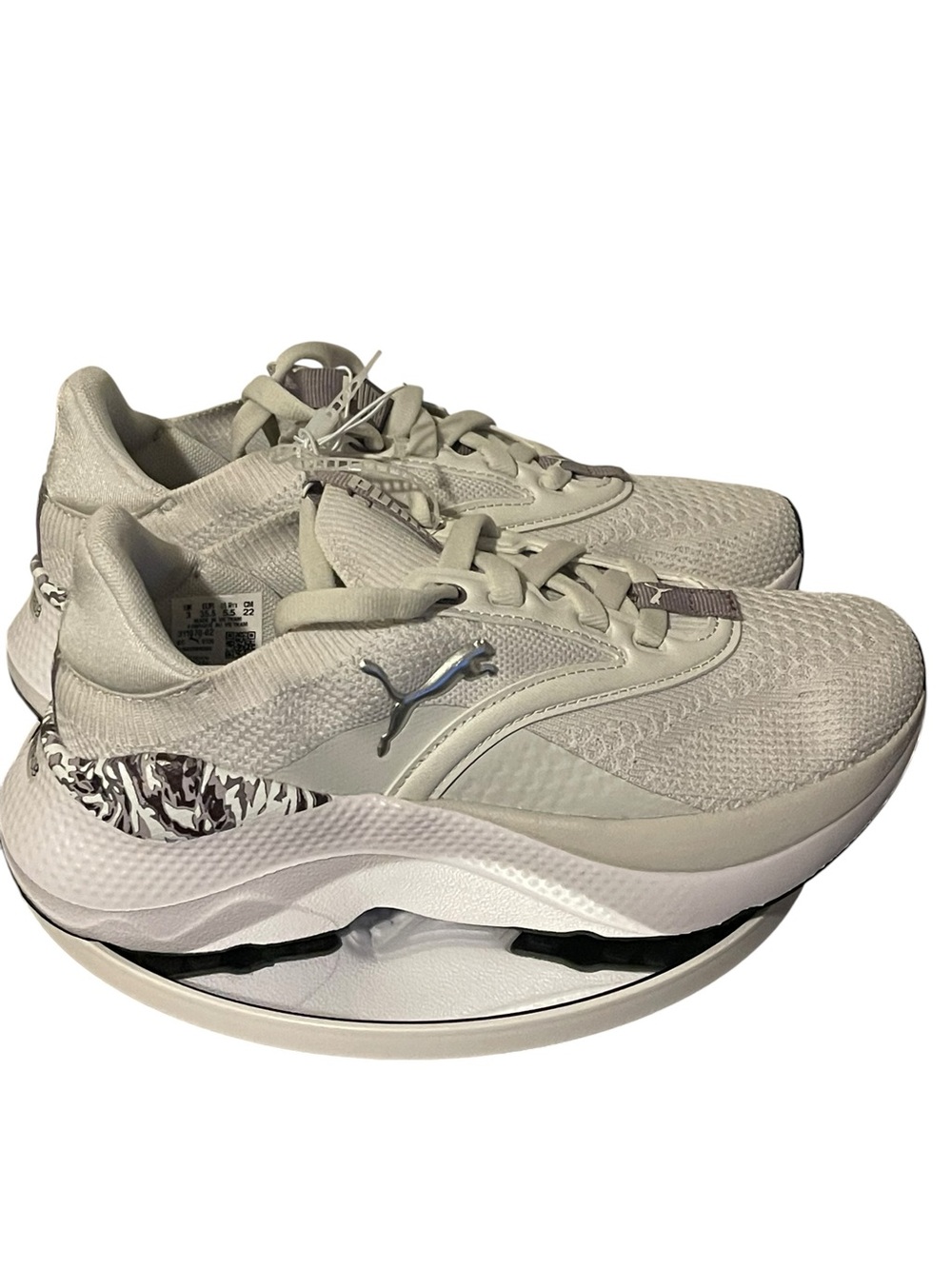 Puma Beige and White Knit Running Sneakers